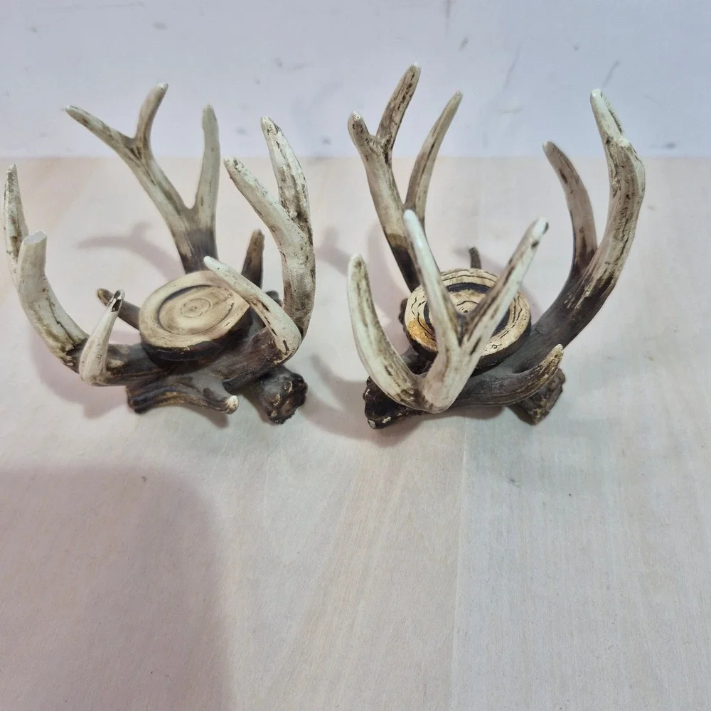 Rustic Faux Antler Votive Candle Holder Set 2 Mercury Glass Green Silver